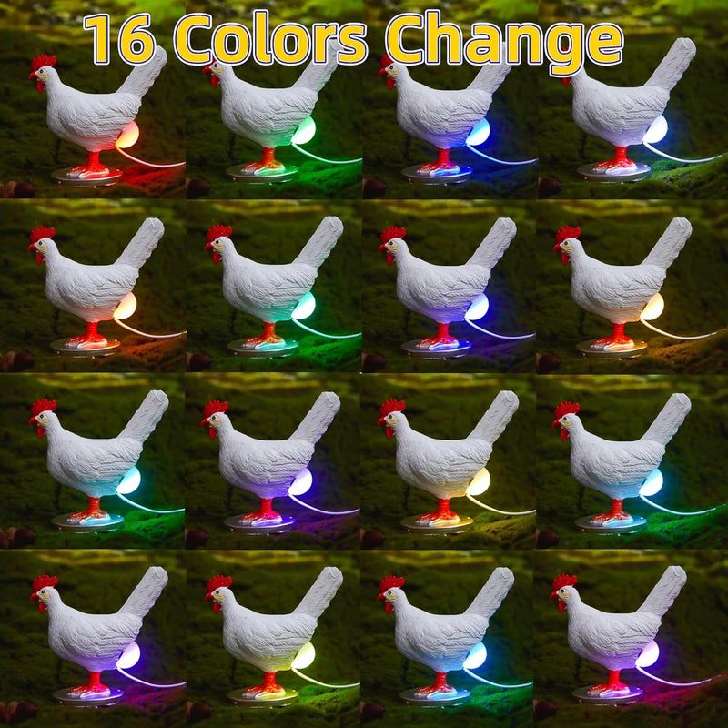 BooLai Upgraded Chicken Egg Lamp, Chicken Lamp, 16 Colors Change with Remote Control, 3D Resin Chicken Night Light with USB, Color Gift Box, Easter Birthday Gift for Friends (D) - Image 2